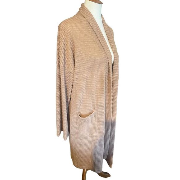CY Fashion Tan Waffle Knit Long Open Cardigan Size Large-NWT - Picture 4 of 10